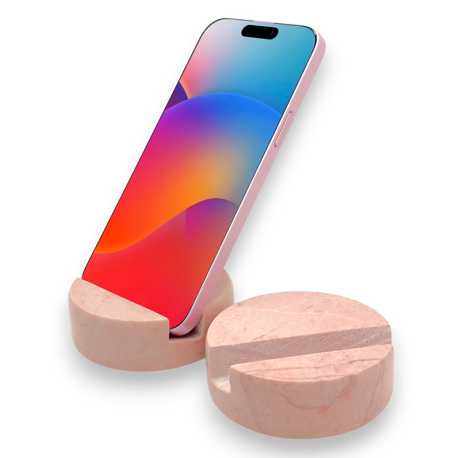 TransMarble Luxury Marble Cell Phone Stand Holder for Popular Smartphones (1 Pcs) - Real Solid Marble Mobile Phone Stands as Office Desk or Kitchen Countertop Decor (Misty Rose)