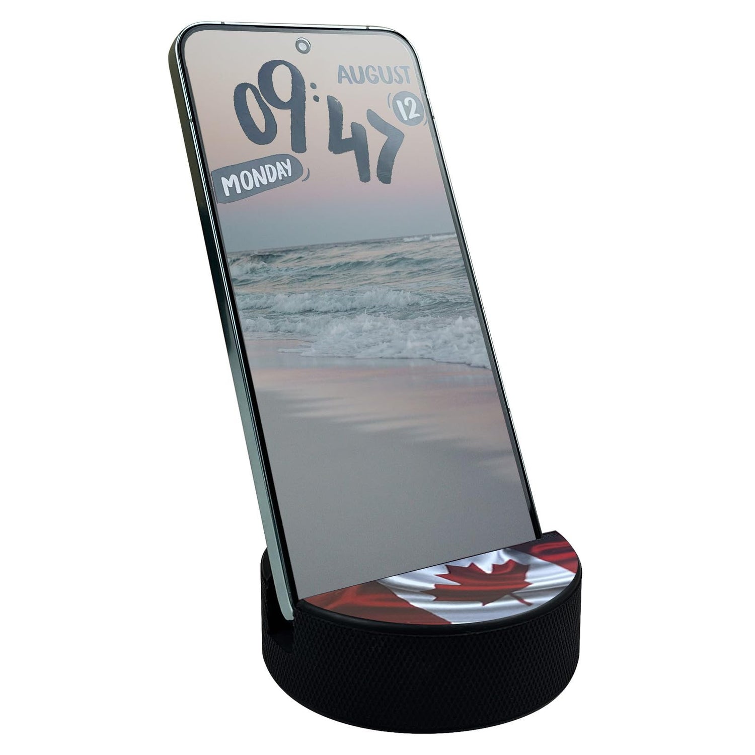 VPRO Hockey Puck Cell Phone Stand for Desk Phone Holder Portable Mobile Phone Stands Made from A Real Hockey Puck Fits All Smart Phones (Canada-2)