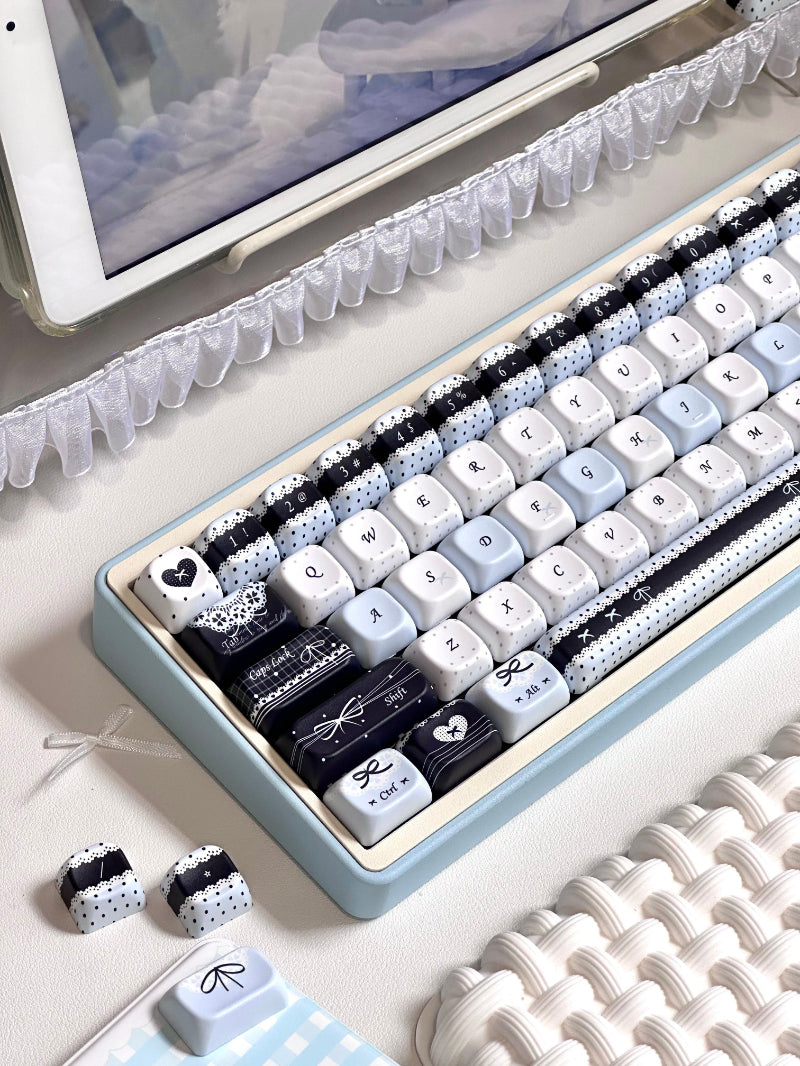 Handwritten-style Blue And Black Keycaps For Mechanical Keyboards FOA Profile Sublimated On All Five Sides