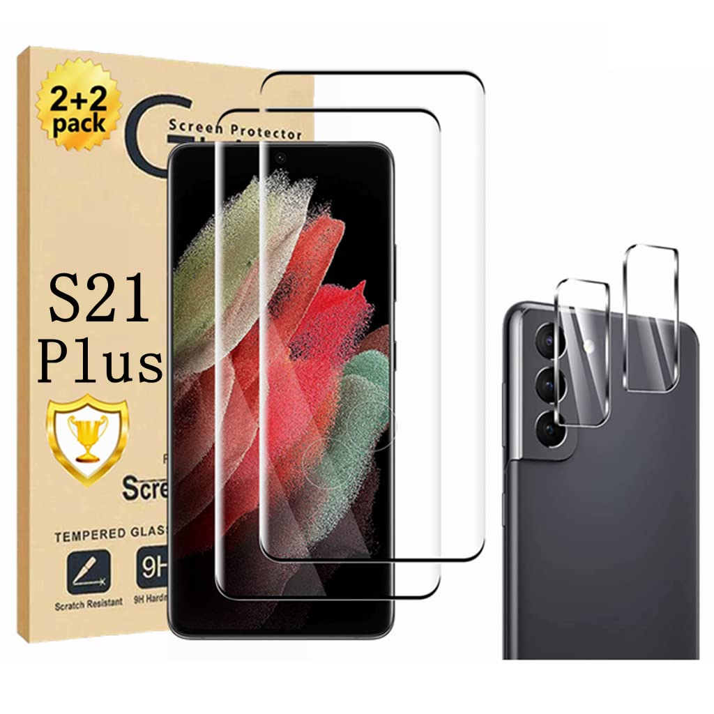 Galaxy S21 Plus Screen Protector 2 Pack Tempered Glass Screen Protector【2+2 Pack】 2 Pack Camera Lens Protector 9H Hardness Tempered Glass Screen Protector for Samsung Galaxy S21 Plus