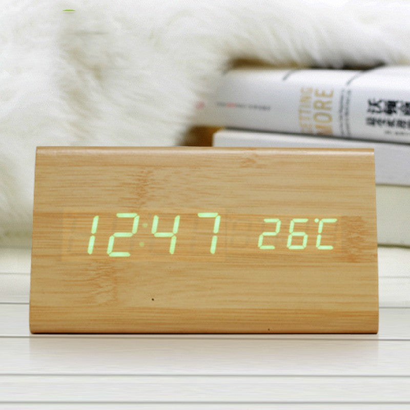 LED Mute Digital Alarm Clock | Wood Finish Desktop Timer
