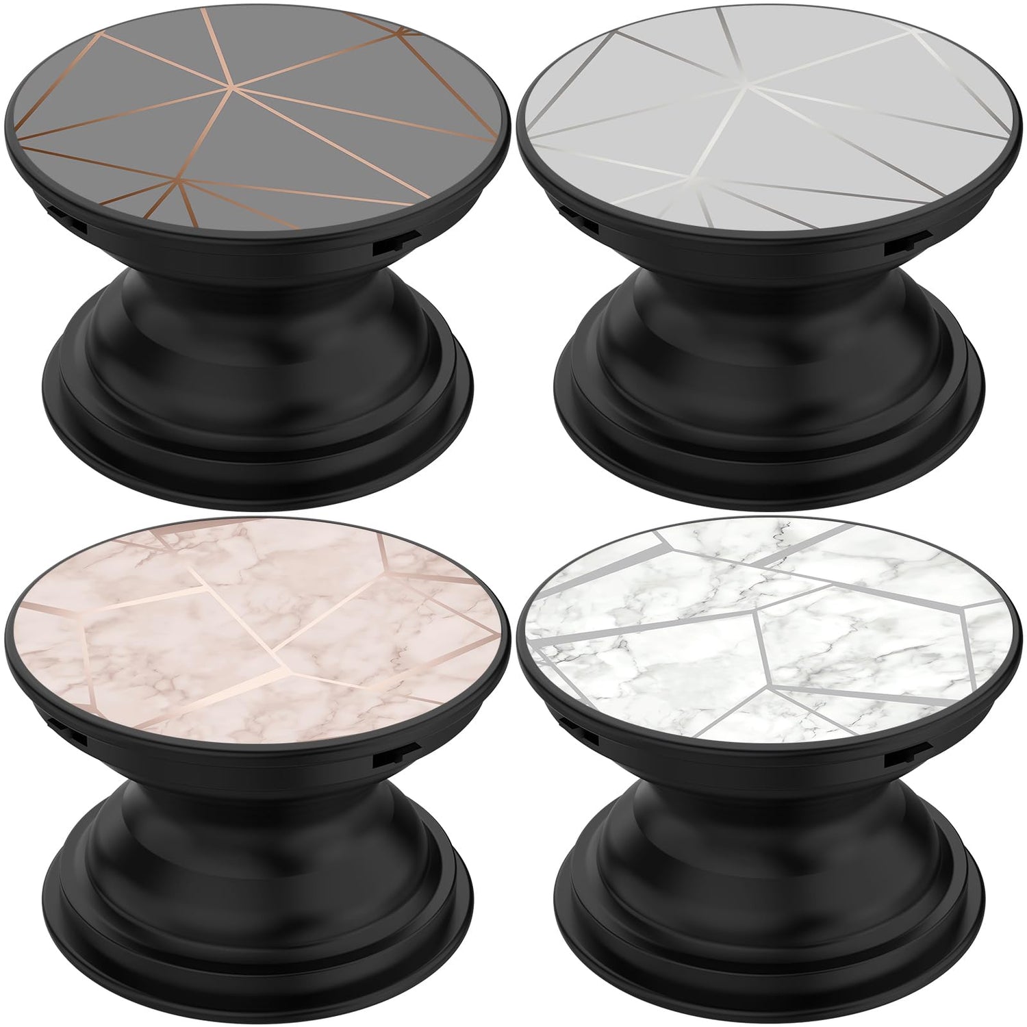 Universal Cell Phone Stands and Tablet Holder (4 Pack) - Geometric Marble Rose Gold Black White Grey