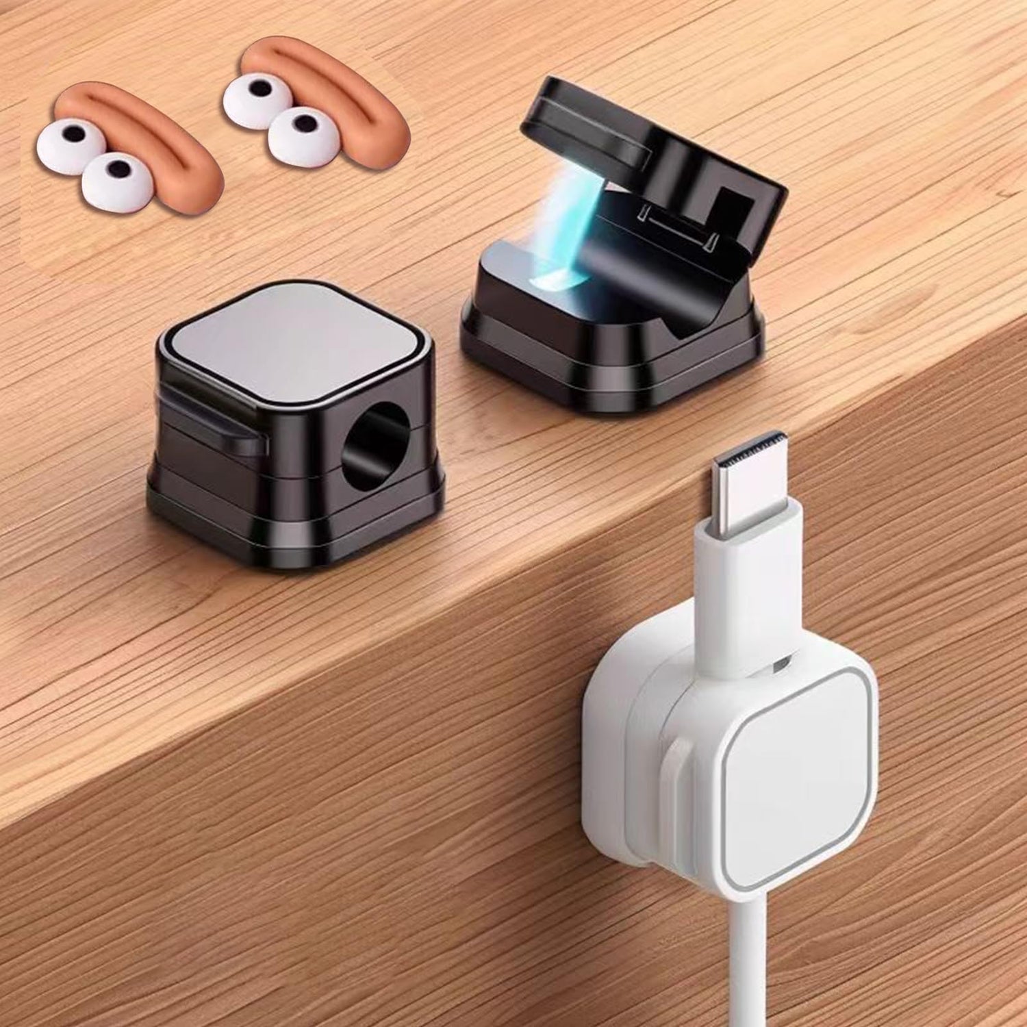 Magnetic Cable Clips Cord Holder - 2 Pack Cute Quirky Patterns Cord Organizer - Hide or Organize Phone Charging Cables - Smoothly Adjustable Desk Cord Management Clip for Home Nightstand Desk
