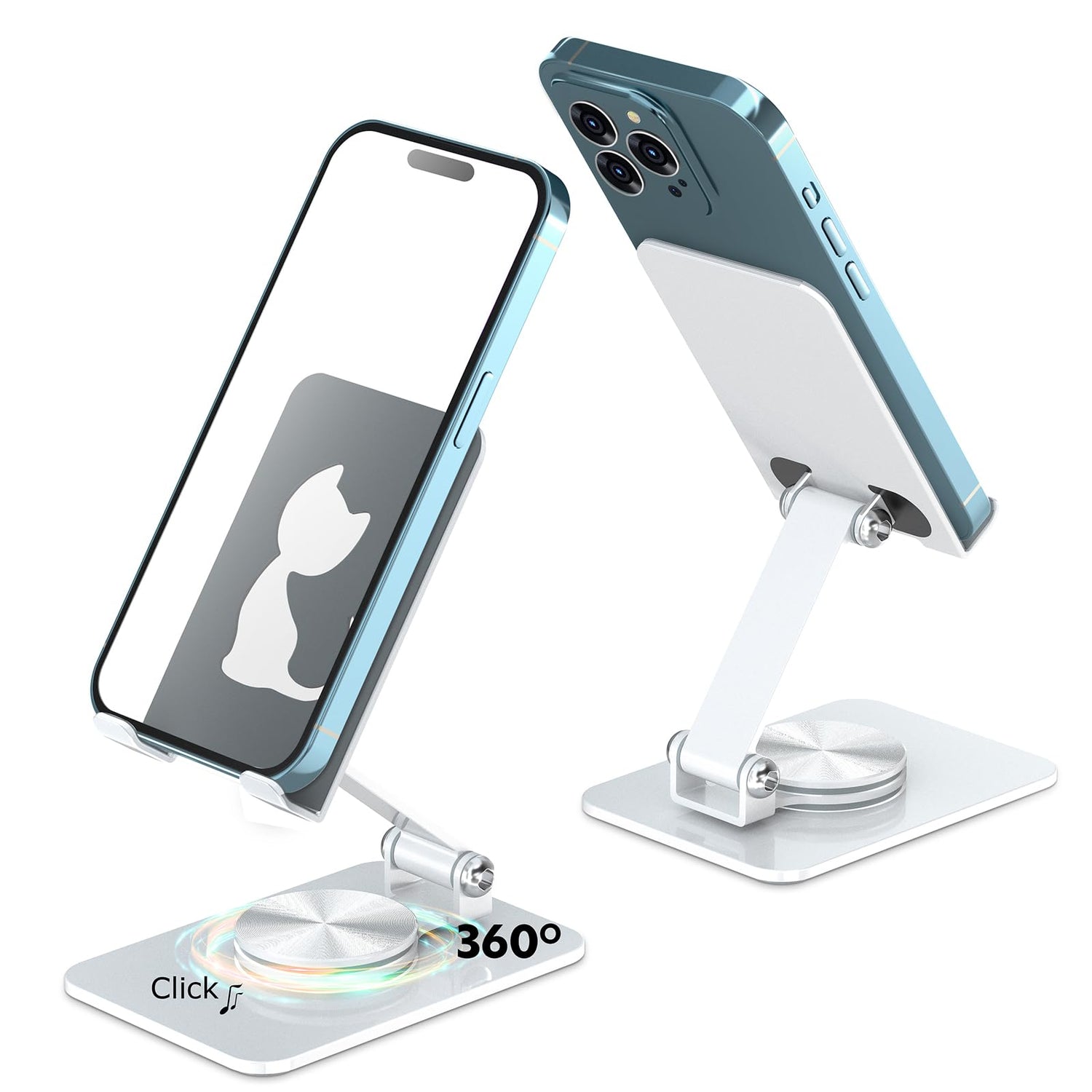 VViN 360° Rotating Cell Phone Stand Multi-Angle Fully Adjustable Foldable Desktop Phone Holder Cradle Dock Non-Slip Portable Foldable Desktop Phone Stands Compatible with All Phones (White)