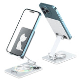 VViN 360° Rotating Cell Phone Stand Multi-Angle Fully Adjustable Foldable Desktop Phone Holder Cradle Dock Non-Slip Portable Foldable Desktop Phone Stands Compatible with All Phones (White)
